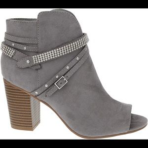 Women’s Gray Faux Suede Peep Toe with Studs